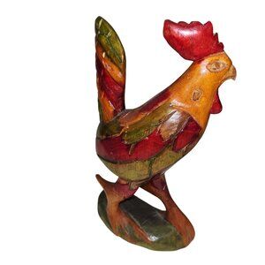 Hand-Carved Multicolor Wooden Rooster Folk Art Figurine HG11